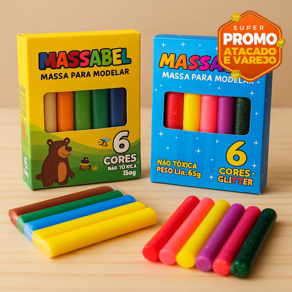 Massinha de Modelar6 Cores Diferentes Atóxica 65g - 10/20/30/50 Unidades