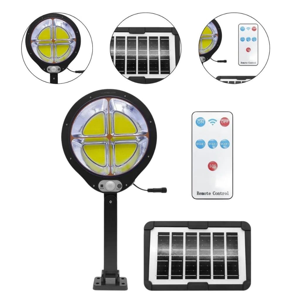 Luminária Solar com Controle Remoto [Redonda]Luminária Solar Redonda 200W com Controle Remoto Iluminação Solar Eficiente
