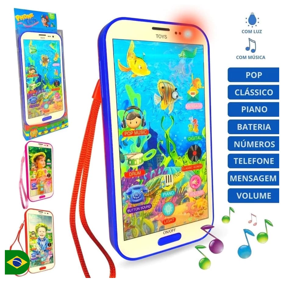 e som tem um cordão de segurança Presentes infantis Brinquedo celular musical imagem 3D Smartphone para crianças com luz