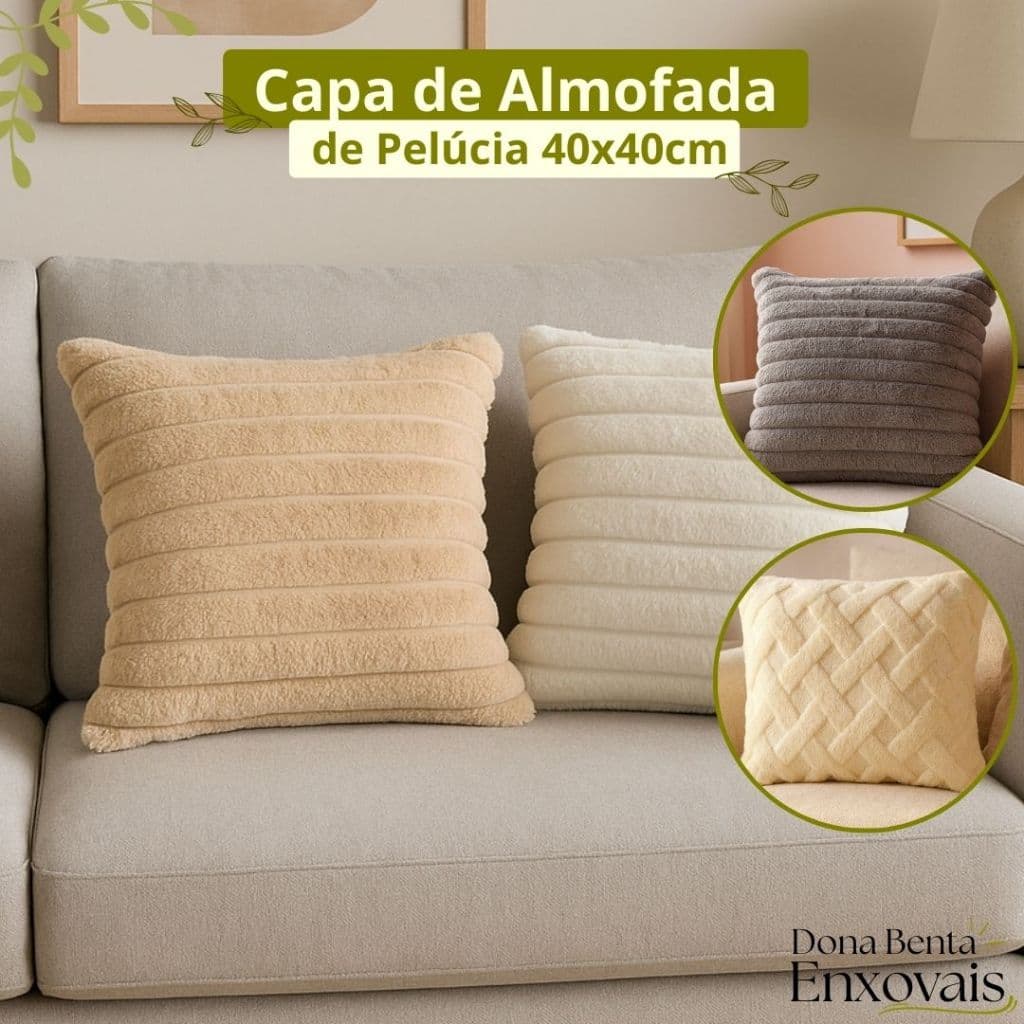 Capa de Almofada de Pelúcia Decorativa 40x40cm Várias Cores