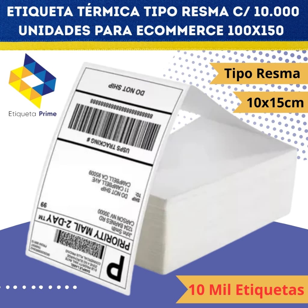 RESMA COM 10.000 ETIQUETA TÉRMICA PAPEL  ADESIVO SERRRILHADA 100x150
