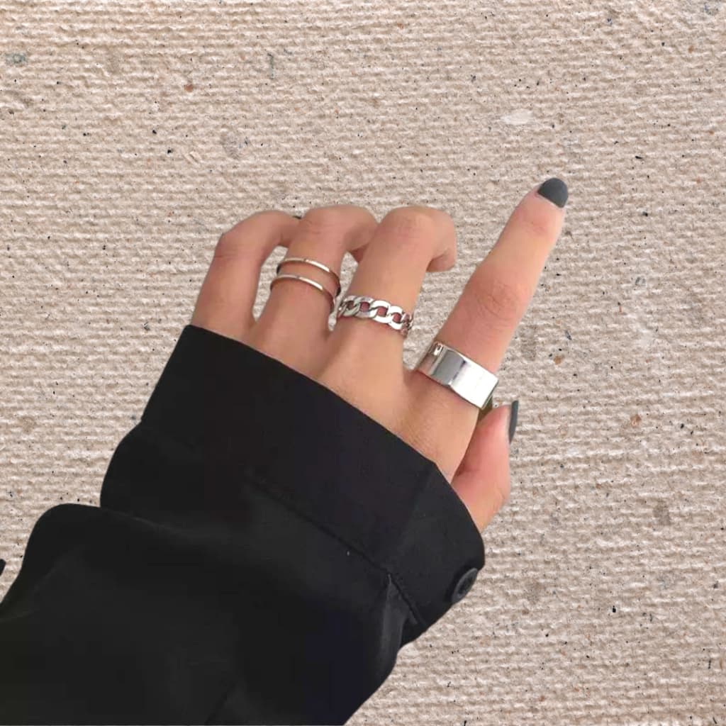 Kit de Anéis Unissex Estilo Coreano KPOP | HipHop – 3 Peças Ajustáveis