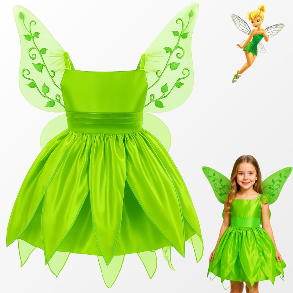 Fantasia TinkerBell Vestido infantil Fada Sininho Para Festa Carnaval Halloween