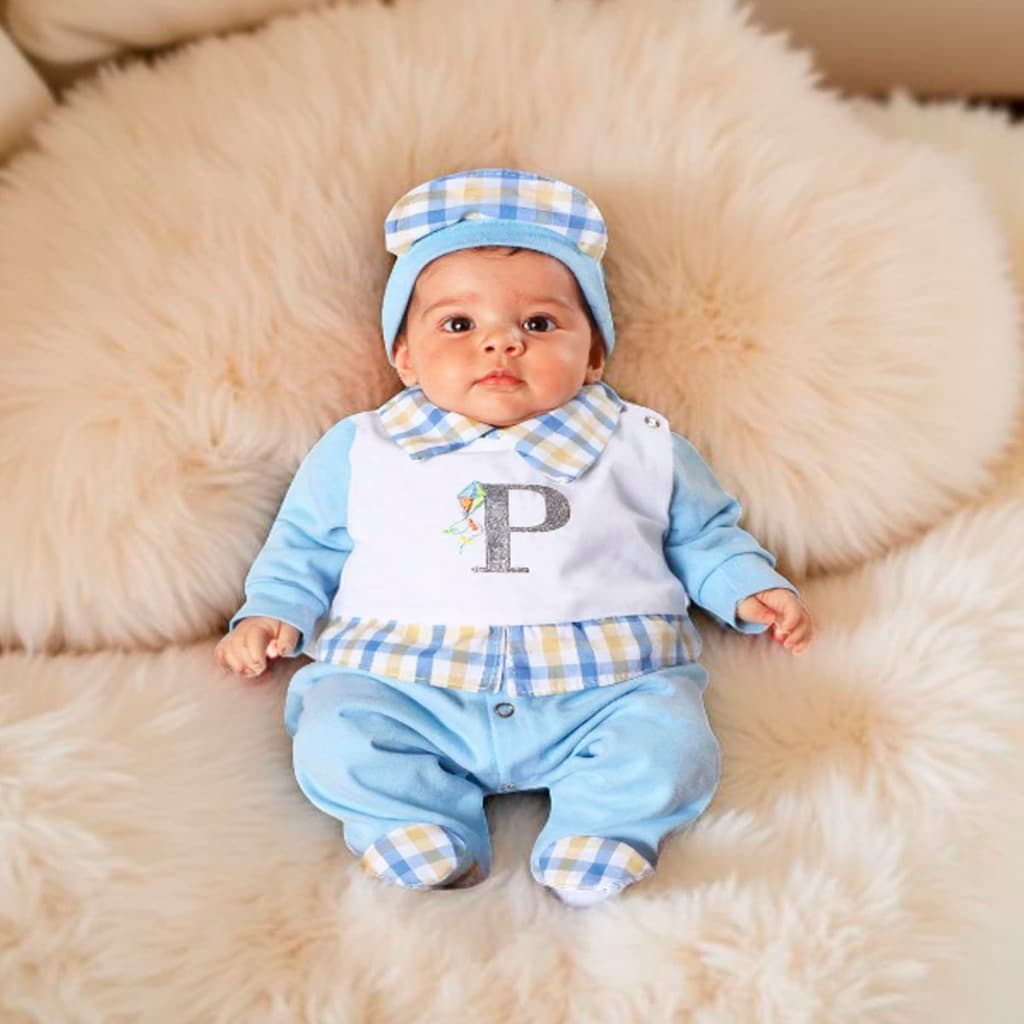 Kit 02 Peças Macacão de Bebê Menino Personalizado com Letra do Nome