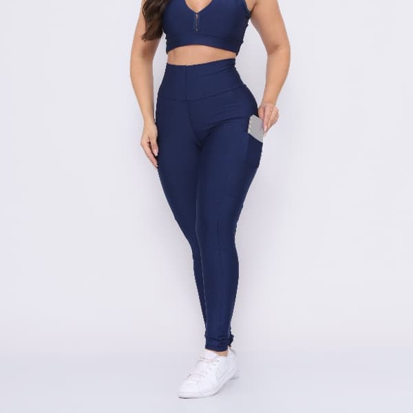 Calça Legging Leg Com Bolsos Suplex Academia Fitness