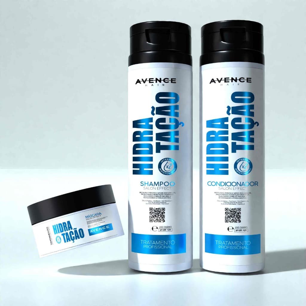 Kit Hidratação Duradoura Avence Hair Shampoo 280 ml Condicionador 280 ml Máscara Tratamento Profundo Ação Imediata 240g