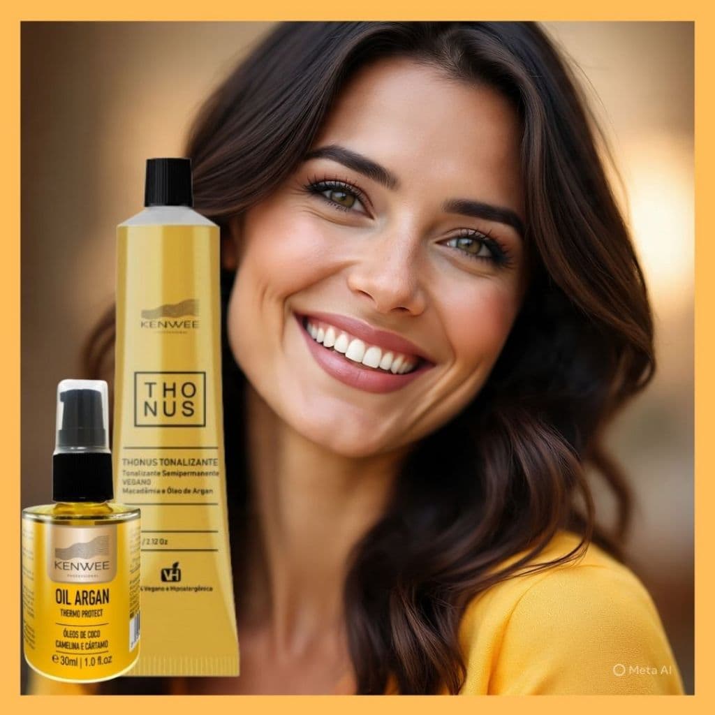Kit c/ Tonalizante Semipermanente 100% Vegano Thonus e Óleo de Argan Protetor de Fios Kenwee