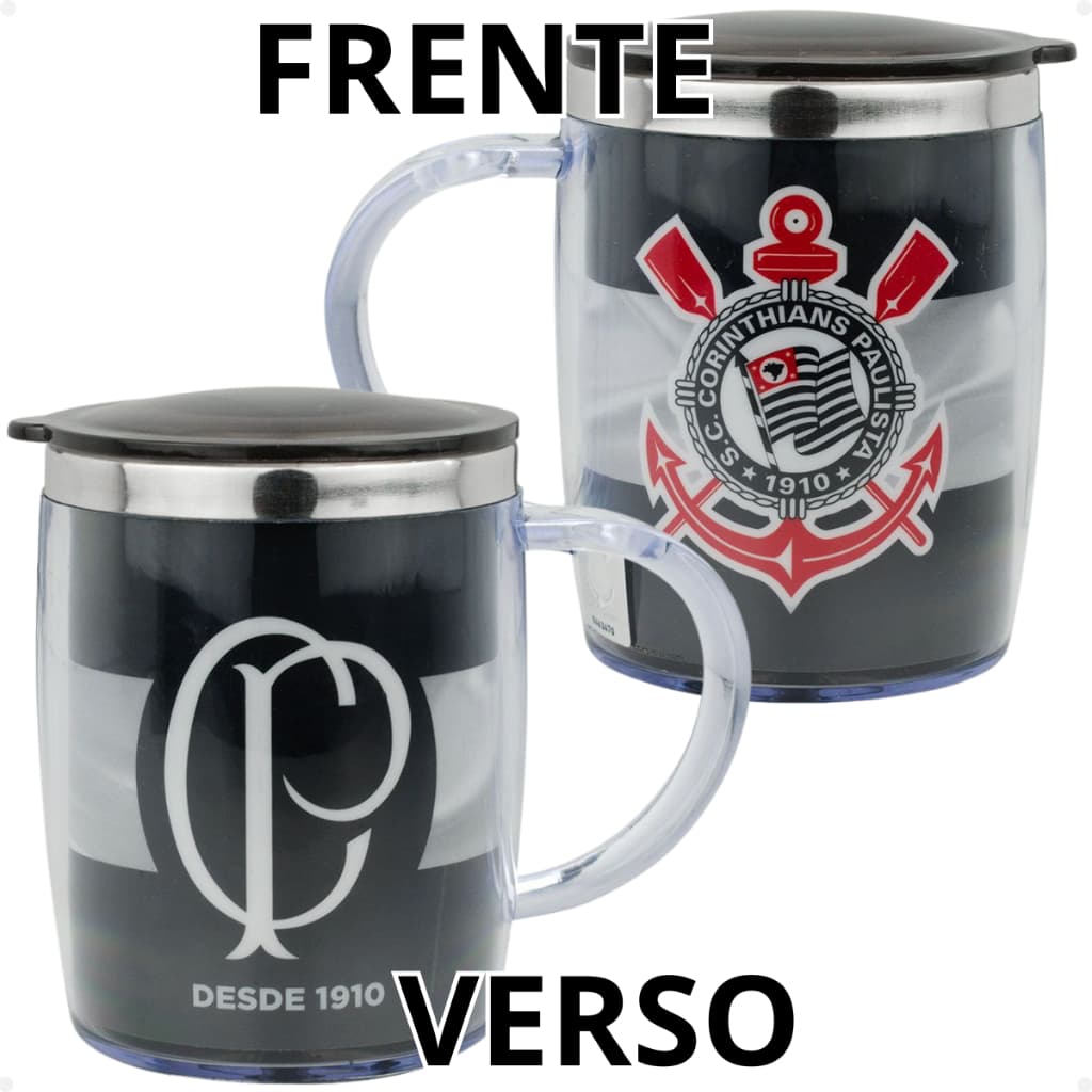 Caneca Térmica Com Tampa 450ml Corinthians Licenciada Mileno REF.: QH002G-1-B