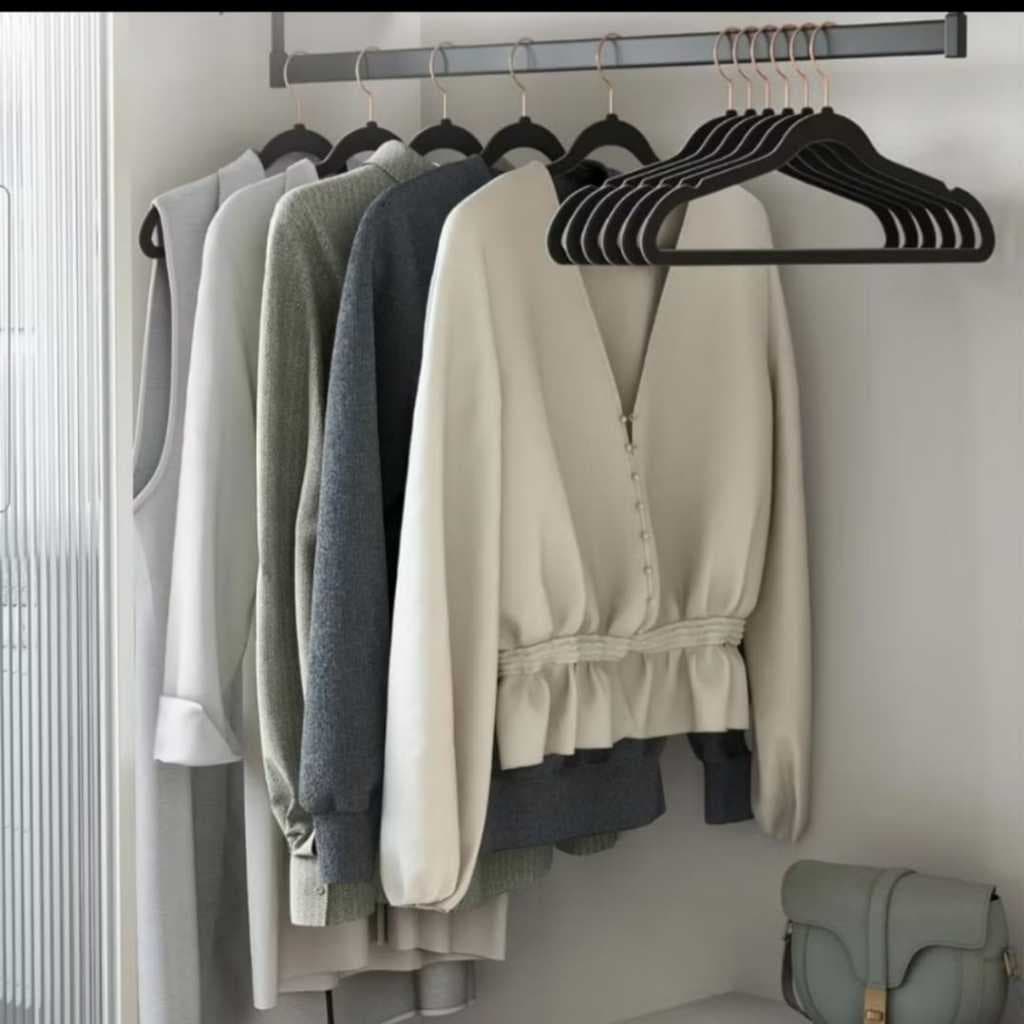 Cabides Slim Veludo Preto Antideslizante Ultrafino Para Roupa fino adulto preto cinza bege