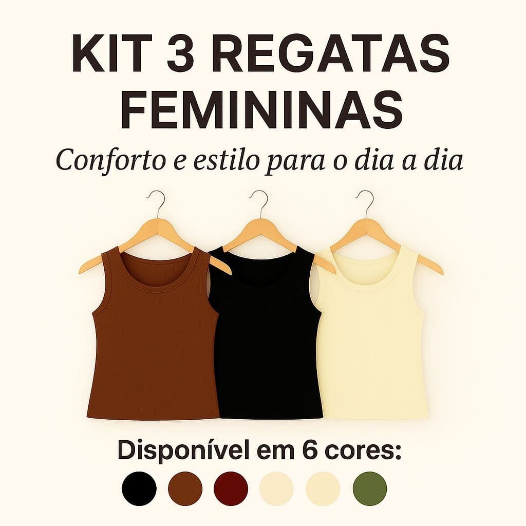 Kit 3 Regatas Caneladas Femininas Premium – Blusa Regata Básica Moda Feminina Conforto e Estilo Dia a Dia Academia Verão