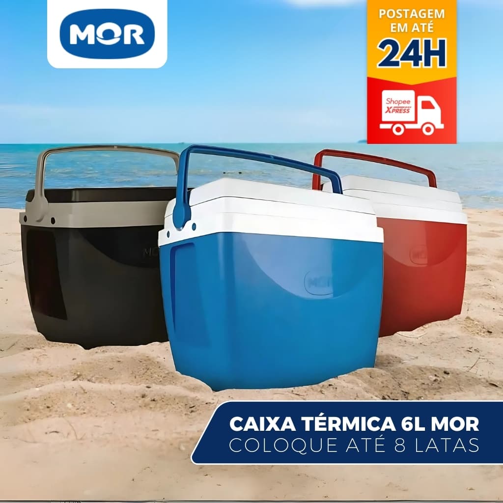 Caixa Térmica Cooler Mor 6L Alça Articulada Comporta 8 Latas 350ml Ideal Para Praia Camping Viagens