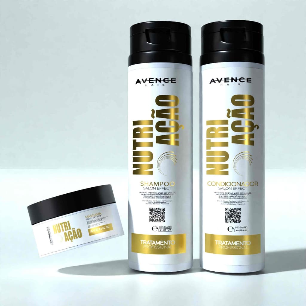 Kit Nutrição Avence Hair Shampoo 280 ml Condicionador 280 ml Máscara 240g Manteiga Karité Óleo De Coco Cabelos Secos