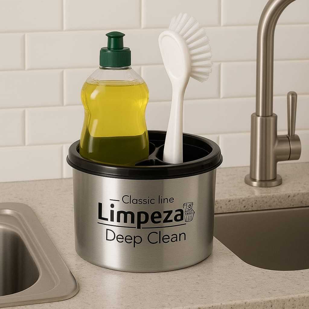 Kit Pia de Plástico Detergente Suporte Utensilios Organizador Limpeza Higiene