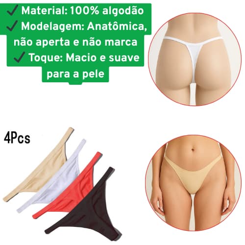 Kit c/4 Calcinhas Fio Dental 100% Algodão Premium Conforto / Cores Sortidas/ calcinha de algodão / Conforto Diário