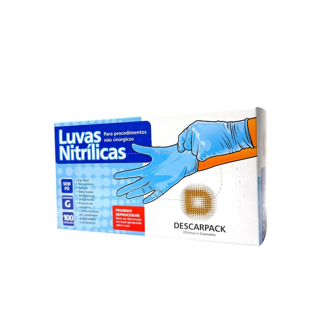 Luva Nitrilica Azul Sem Pó Resistente Tamanho PP P M G  100 Unidades Descartável Uso DIário