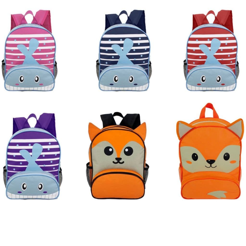 Mochila Infantil Escolar Unissex 12L | Panda, Abelha, Dinossauro, Gato, Raposa e Baleia - Resistente
