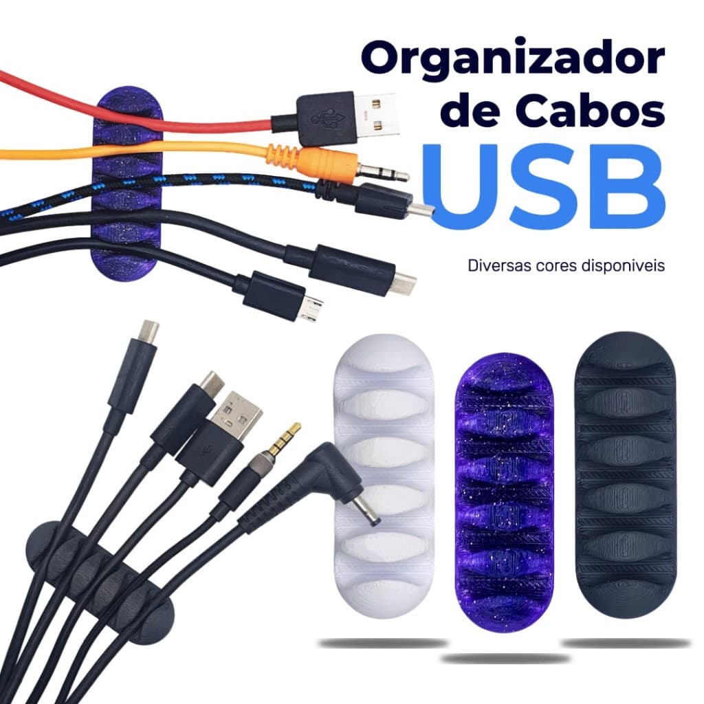 kit 5 Organizadores de Cabos e Fios para 5 cabos para mesa e parede