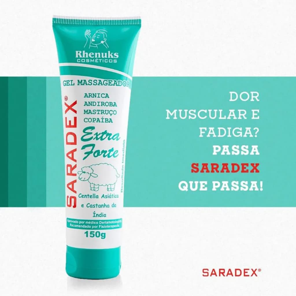 Pomada Creme Saradex Gel Massageador Para Dores Musculares no Pós Treino EXTRA FORTE - 150G Rhenuks