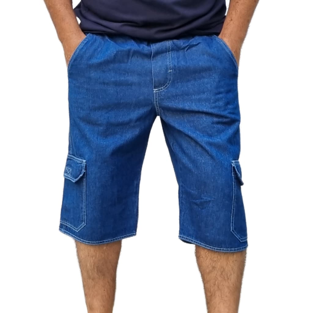 Bermuda  Bolso Cargo Jeans escuro com  Seis Bolso