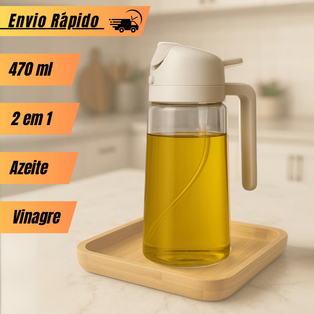 Borrifador 2 em 1 Spray 470 ml  de Azeite e Vinagre para Saladas Grelhados Dieta Saudavel Vidro