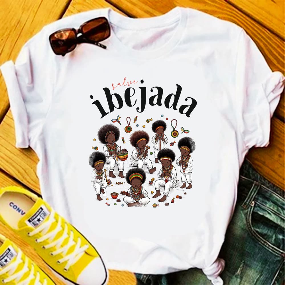 Camiseta Umbanda/Candomblé -Salve Ibejada - 100% Poliester