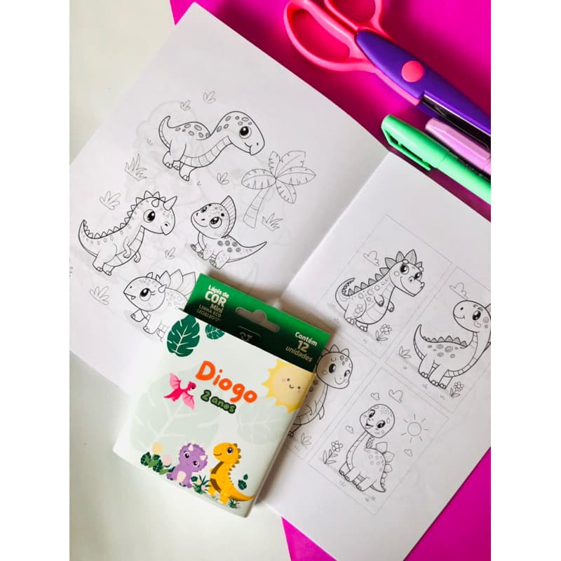 kit livros de colorir + lápis de cor personalizados tema Dinos baby-kit livros de colorir personalizados p lembrancinha