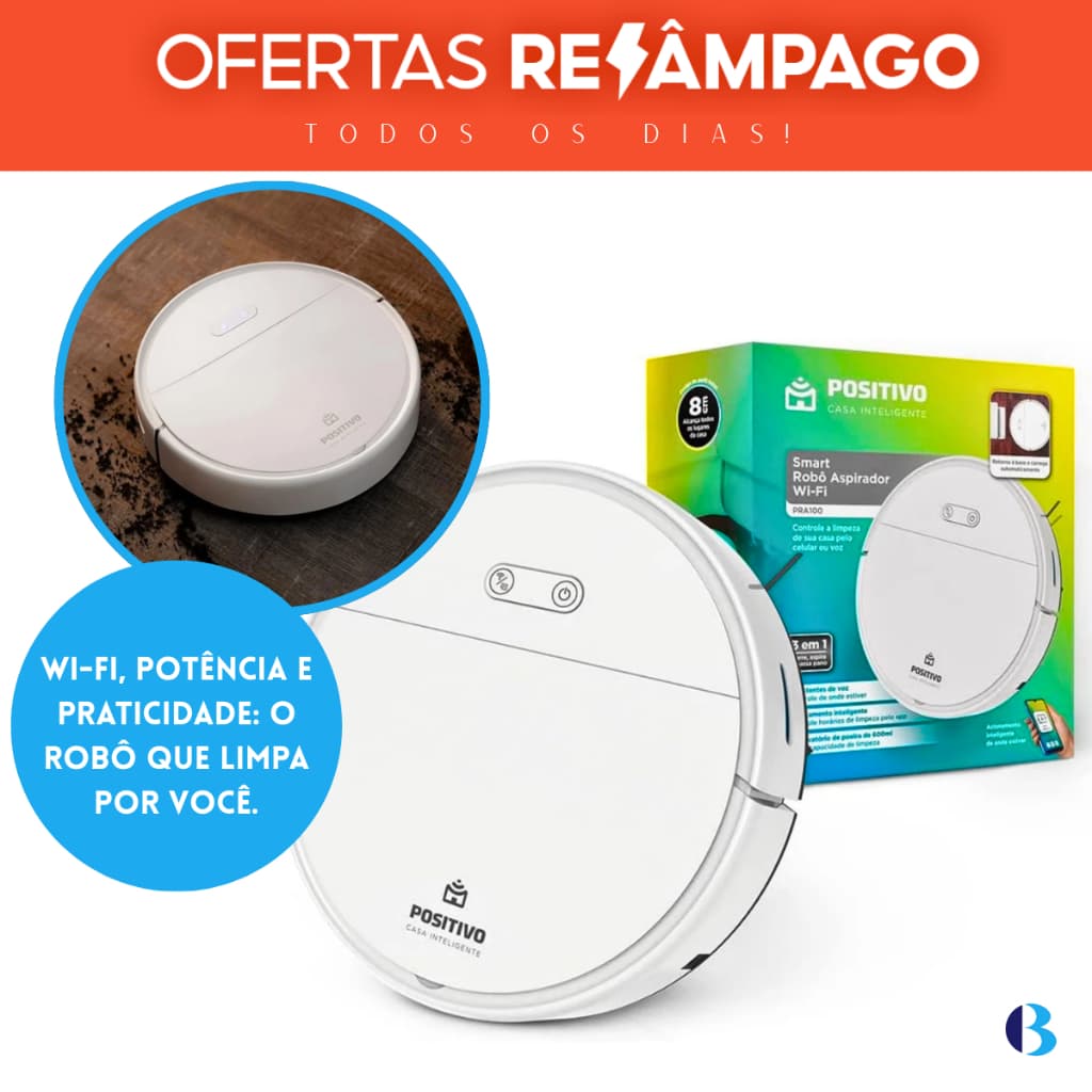 Smart Robô Aspirador Wi-Fi 3 em 1 Inteligente PRA100 Varre, Aspira E Passa Pano A Seco Positivo