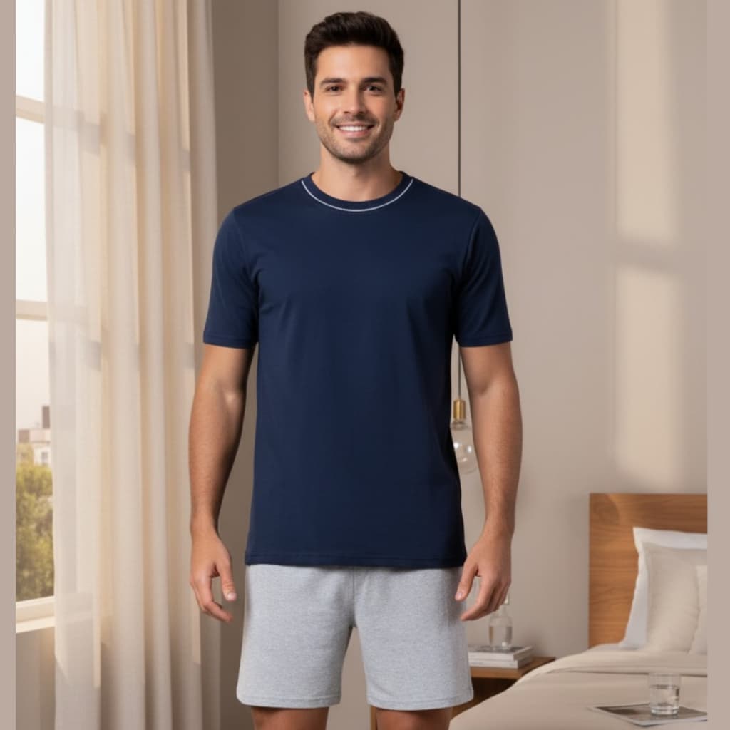 Pijama Masculino Curto Gola O 100% Algodão Keeper