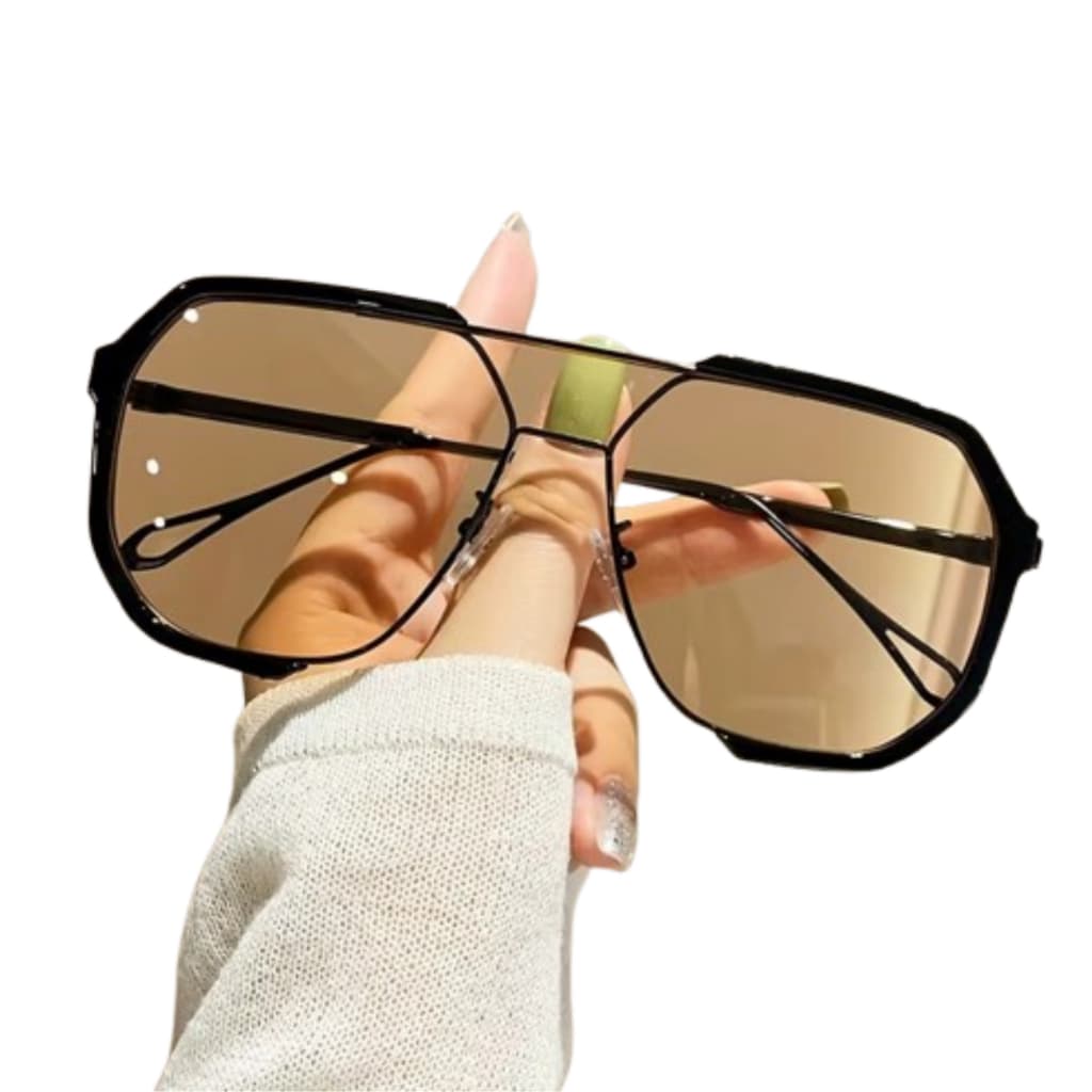 Óculos de Sol Feminino Masculino Moderno Semi Aro Lente Translucida Hexagonal Rose Novidade 2024