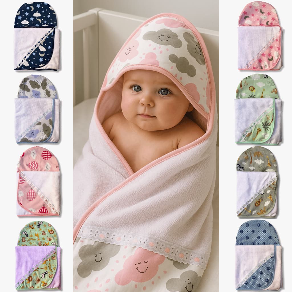 Kit 2 Toalhas de Banho Bebe Capuz Soft Fralda Infantil Super Macio
