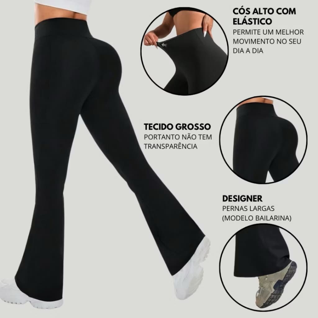 Calça Flare Bailarina Wolfox Suplex Básico Cintura Alta - Calça Legging Flare Academia Feminina