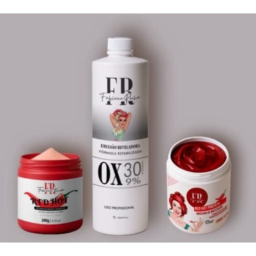 KIT DESCOLORAÇÃO VERMELHO ( PO PIMENTINHA 200G COM OX 30 E MÁSCARA DE 500G A ESCOLHER - BY FABIANA ROCHA