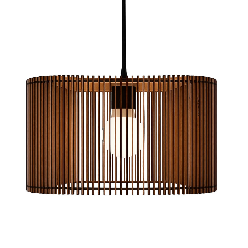 Lustre Pendente MDF Ripado – Iluminação Decorativa para Sala e Quarto