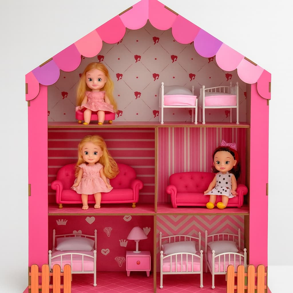 Casinha MDF Rosa para Bonecas – Móveis Miniatura e Decoração