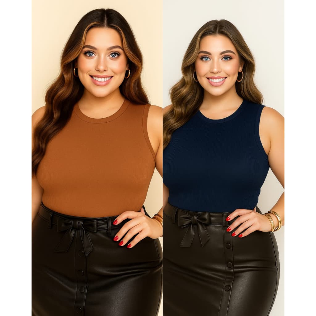REGATA FEMININO KIT DE 2 REGATA CROPPED BLUSA PLUS SIZE FEMININO TECIDO CANELADO ANARUGA