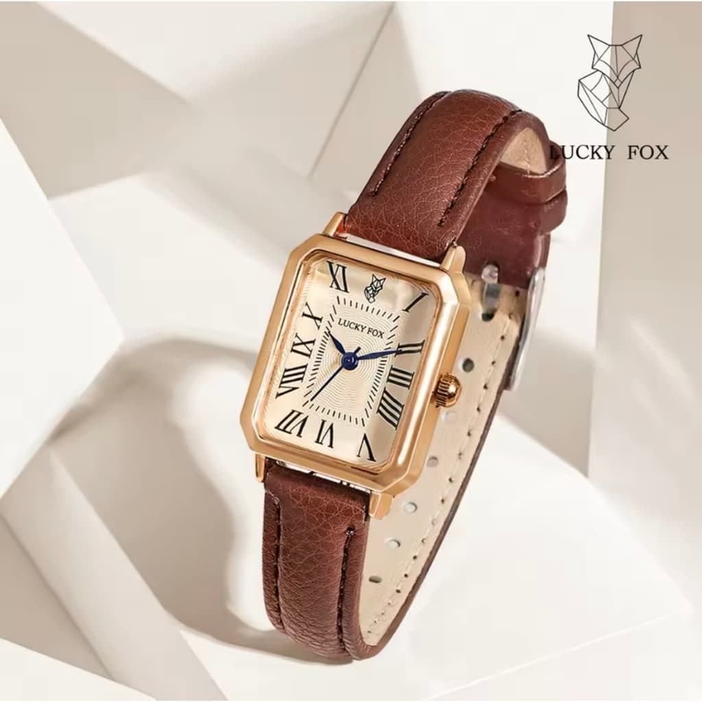 LUCKY FOX Relógio Feminino Quadrado Pequeno Pulseira de Couro Elegante Casual Luxo Quartzo