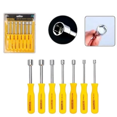 kit Jogo de Chave Canhão Soquete 7 Peças Profissional 70mm Aço Alta Precisão Cabo Ergonômico