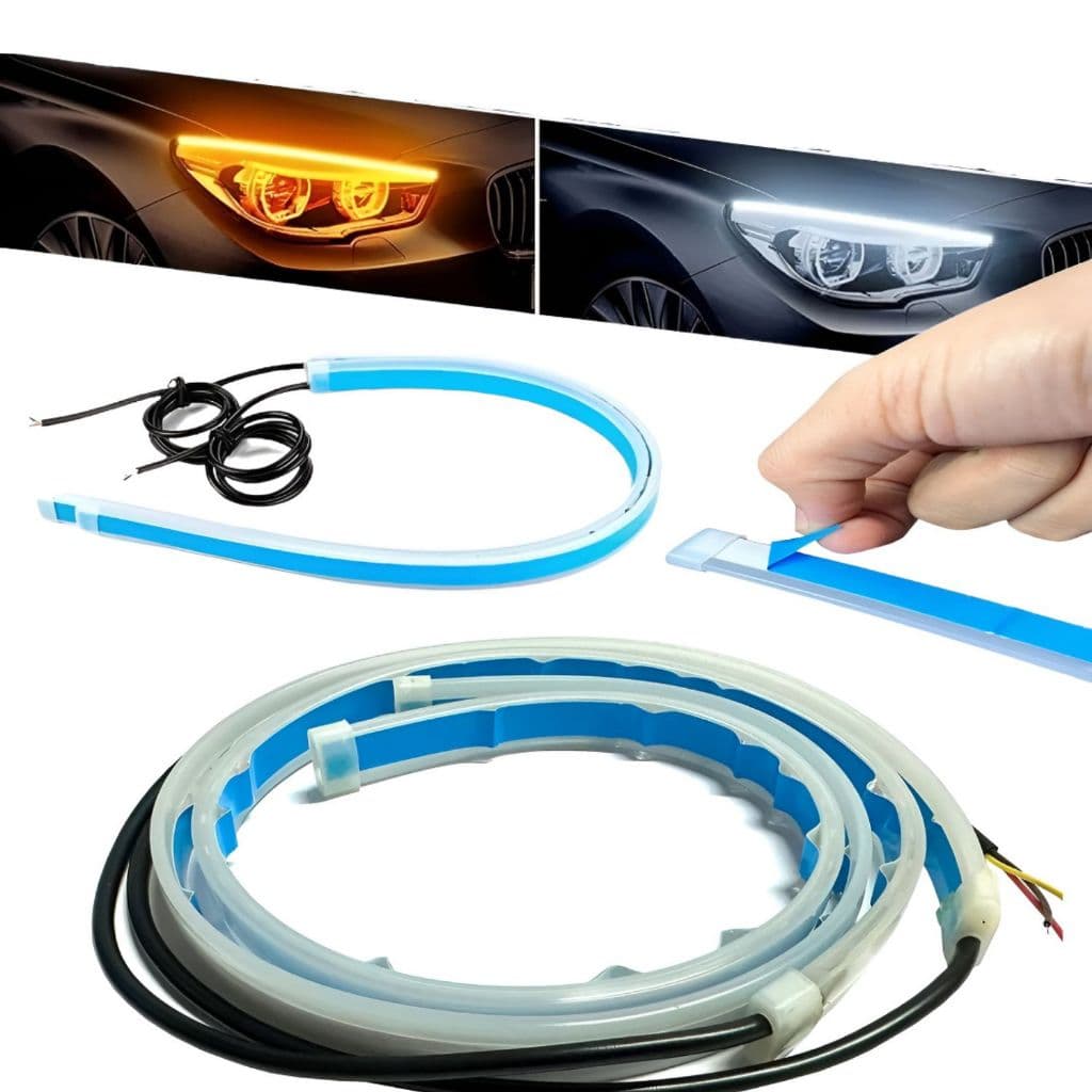 Par Fita DRL 30cm Led 12v lanterna farol universal Efeito Preenchimento + Seta Sequencial