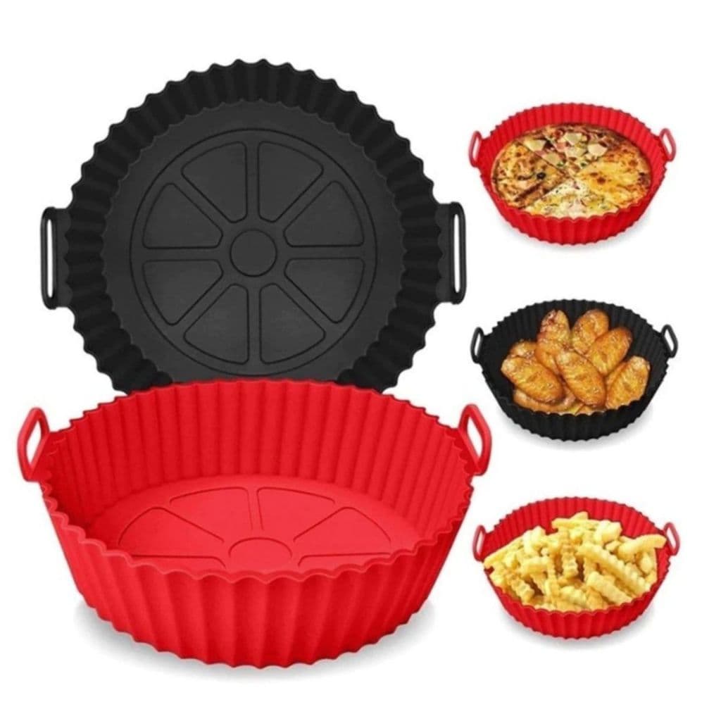 Formas de Silicone Redonda Antiaderente Air Fryer Forno Assadeira Micro-ondas Lava-louças Vermelha Cinza Preta 230°C