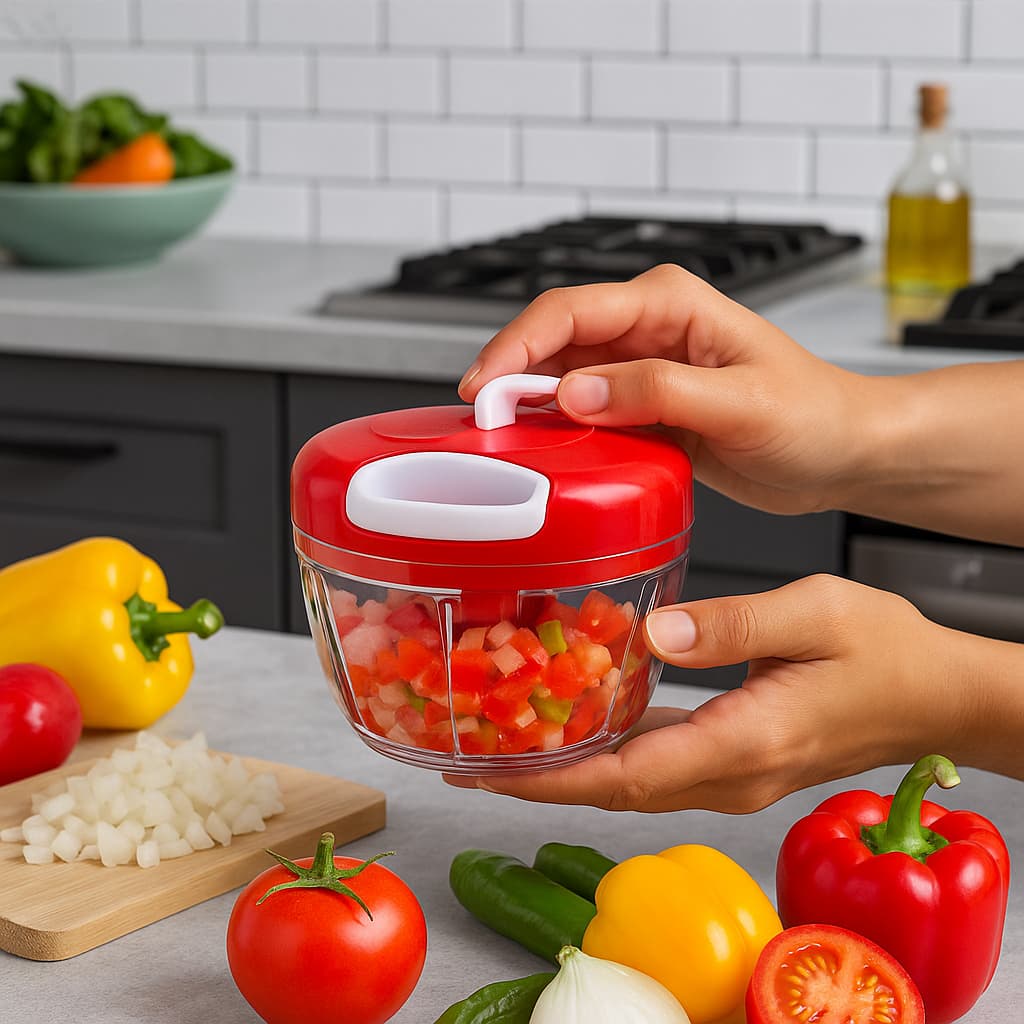 Mini Processador Manual de Alimentos - Pica Cebola, Tomate, Alho, Legumes e Verduras 🥕🍅🧄