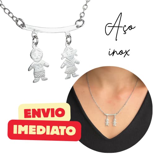 Corrente filhos em Aço Inox com Pingente Dois Meninos Meninas Casal-Direto da fábrica-ENVIO IMEDIATO