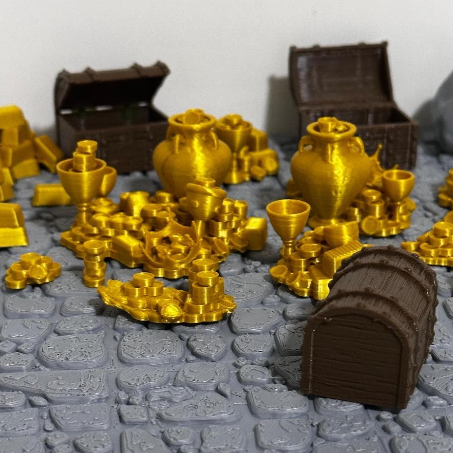 Kit de Ouro Tesouro Para Cenário RPG Barras Baús Moedas Excalibur
