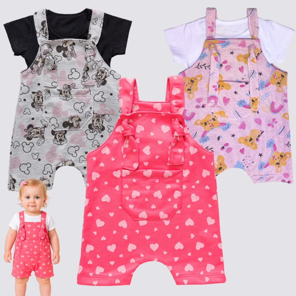 Jardineira + Camiseta Conjunto Roupa de bebe menina Super Qualidade Salopete Macacão