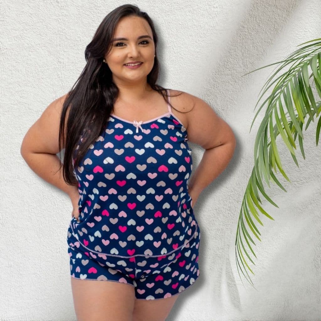 Conjunto de Baby Doll Plus Size em Poliéster Estampado  Pijama Feminino Short Doll Extra Grande Linha Noite.