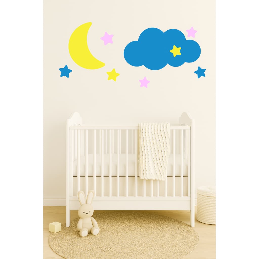 ✨ Adesivo de Parede Infantil Lua, Nuvem e Estrelinhas – Sonho do Bebê ✨
