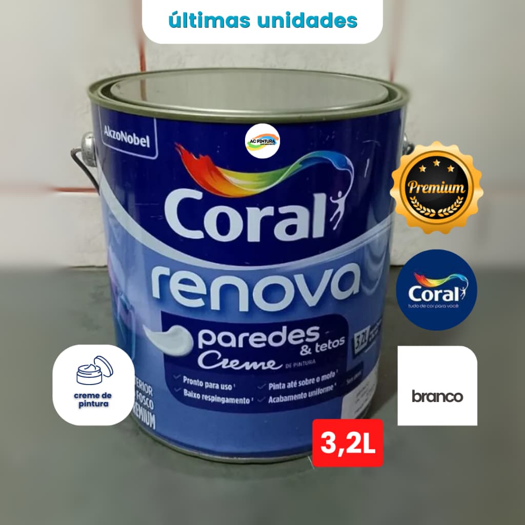 Coral Renova Paredes Creme de Pintura Fácil Aplicação Nivelante Galão Escolha Cor