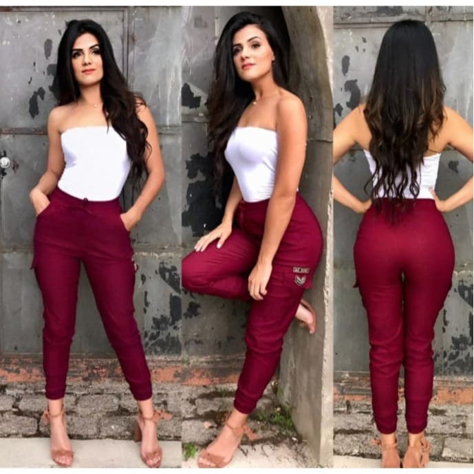 Calça Feminina Jogger Bengaline Cargo Militar Army Bomber Moda Blogueira