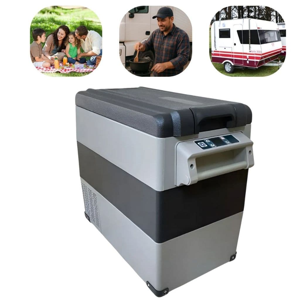Geladeira Portátil Para Caminhão Motorhome Van Micro-Ônibus Trailer Camping Quadrivolt 12v 24v 110v 220v 55 Litros