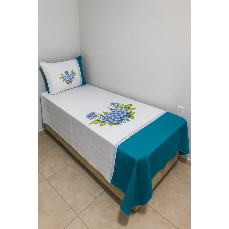 Jogo de Cama Solteiro c/ Fronha Pintado Azul Promocao
