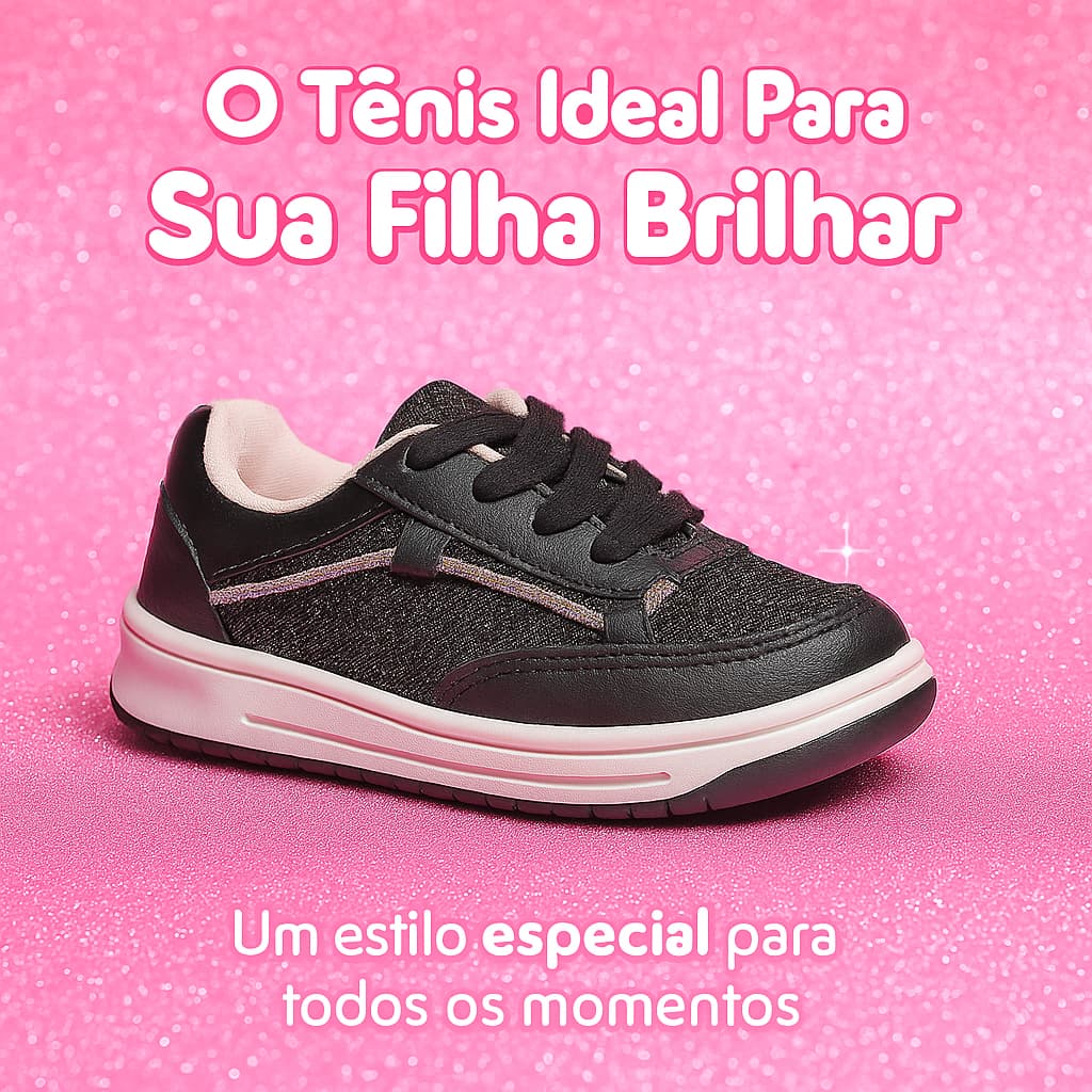 Tênis Preto Menina Casual - Promoção Queima de Estoque 26 ao 33 - Entrega Rapida